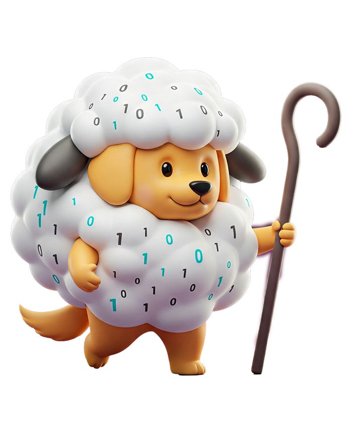 HerdingBits mascot: the bit herder pup